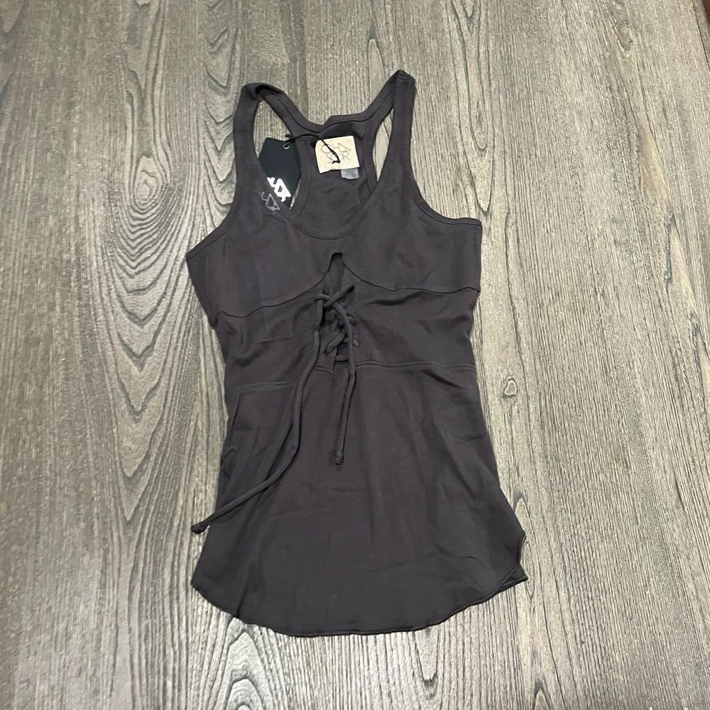 NWT Chaser Dark Gray Lace Up Bodice Racerback Tank Top Size M